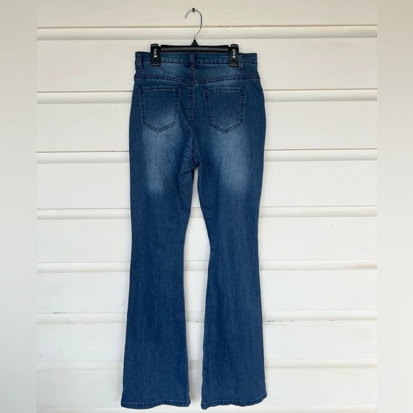 NWOT Shein Womens Size 28 Dark Wash Distressed High Rise Bootcut/Flare Jeans - Picture 3 of 4
